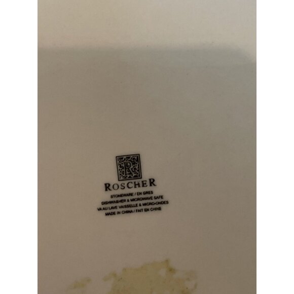 Roscher Square Dinner Plate Black White Floral Branch Set Of 2 Stoneware Cottage - Picture 5 of 5